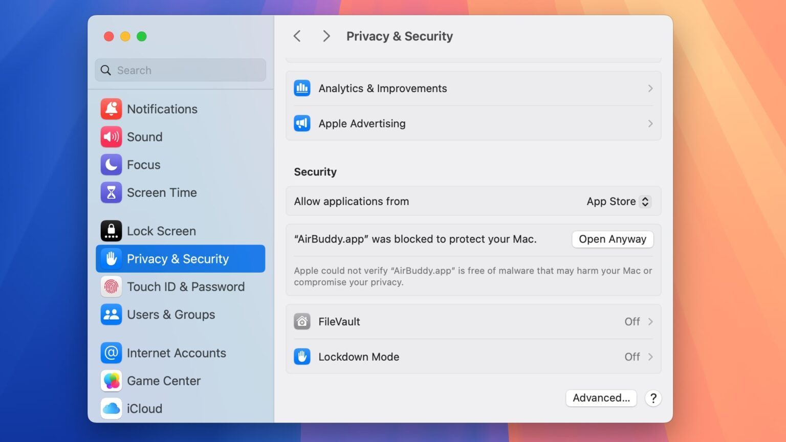 macOS security features including Gatekeeper and built-in malware protection